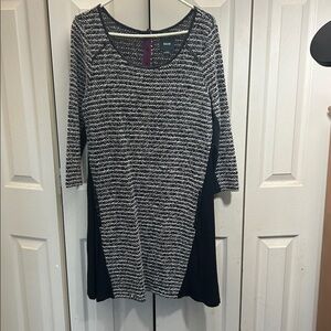 Maeve Anthropologie Boucle Knit Swing Dress Black White Large Lined Pockets